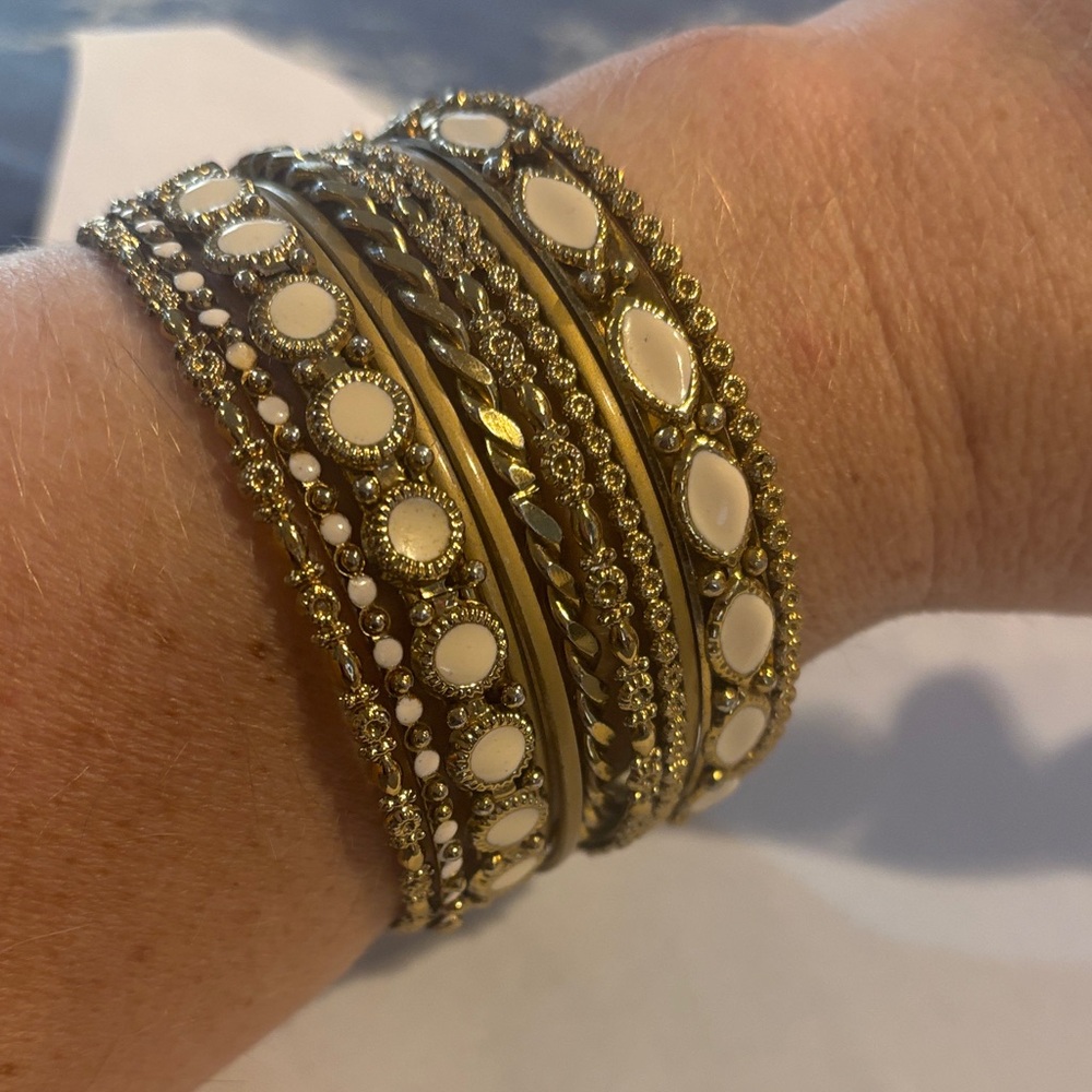 Elegant Gold and White Bangle Set